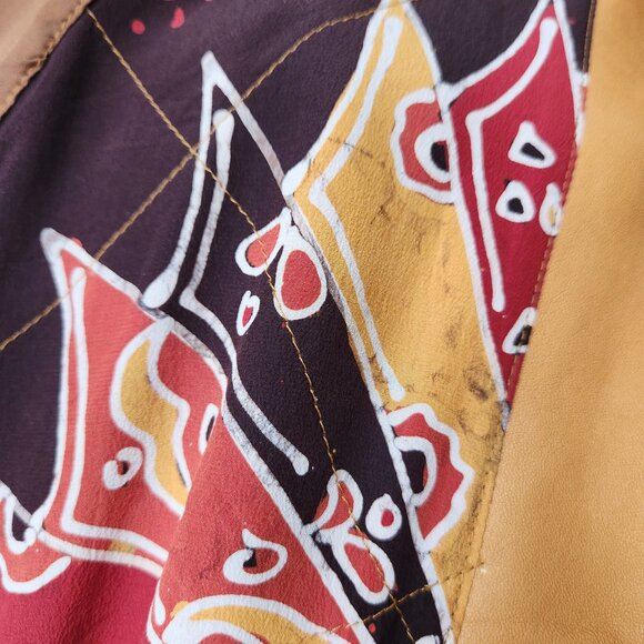 Vintage Nadya Bali Handmade Leather Batik Tribal Reversible Jacket Brown - Picture 14 of 16